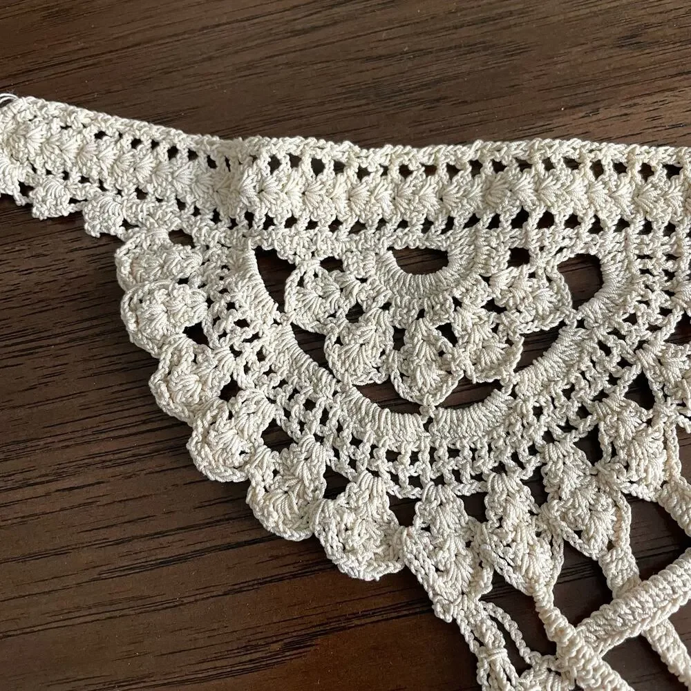 Vintage Crochet Curtain Tie Backs Handmade Off White Lattice Pair Tassel READ